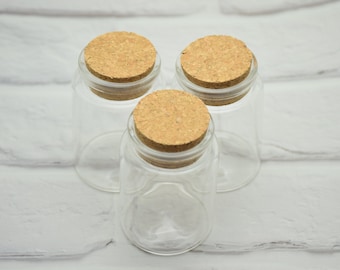 2Pcs 50ml Clear Glass Bottles Vials With Corks,Glass Jars With Lids,47mmx50mm