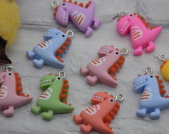 10 Resin Adorable Dinosaur Animal Charms Earring Necklace Bracelet Bead Pendants DIY Jewelry Decoden Cabochon Keychain Accessories 21x15mm