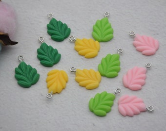 20 leaf with eyehook,leaves resin slime cabochons,kawaii charms pendants ornaments,plastic scrapbook DIY crafts,22x14mm