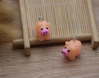 10 Resin Adorable Pig Animal Charms Earring Necklace Bracelet Bead Pendants DIY Jewelry Decoden Cabochon Keychain Accessories 20x18mm