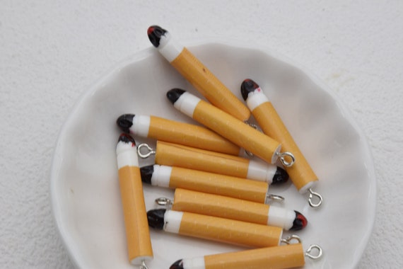 10 Resin Adorable Cigarette Charms Earring Necklace Bracelet Bead Pendants  DIY Jewelry Decoden Cabochon Keychain Accessories 37x6mm
