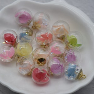 10 Round Glass Globe Charm,Crystal Glass Ball Vials With Confetti Ball,Bracelet Necklace Key Chain Charm Pendants,21mmx16mm