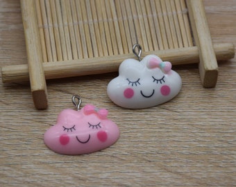 10 Resin Adorable Cloud Charms Earring Necklace Bracelet Bead Pendants DIY Jewelry Decoden Cabochon Keychain Accessories 26x22mm