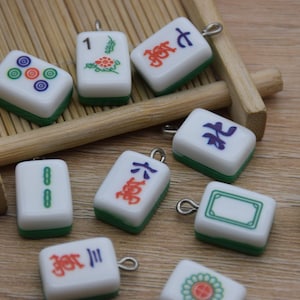 12 Resin Adorable Mahjong Charms Earring Necklace Bracelet Bead Pendants DIY Jewelry Decoden Cabochon Keychain Accessories 20x11mm
