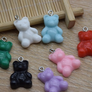 20 gummy bear with eyehook,resin slime cabochons,kawaii charms pendants ornaments,plastic scrapbook DIY crafts,25x15mm