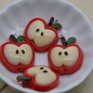 10 Resin Adorable Apple Fruit Charms Earring Necklace Bracelet Bead Pendants DIY Jewelry Decoden Cabochon Keychain Accessories 29x25mm