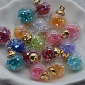 10 Round Glass Globe Charm,Crystal Glass Ball Vials With Confetti Ball,Bracelet Necklace Key Chain Charm Pendants,21mmx16mm
