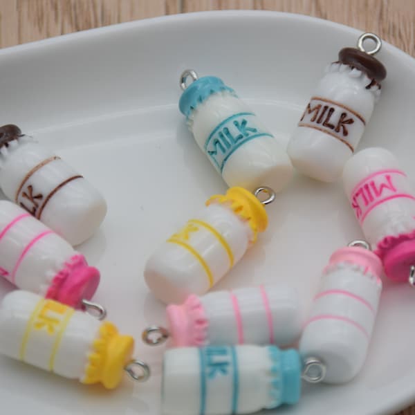 10 Resin Adorable Milk Bottle Charms Earring Necklace Bracelet Bead Pendants DIY Jewelry Decoden Cabochon Keychain Accessories 26x10mm