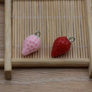 12 Resin Adorable Strawberry Fruit Charms Earring Necklace Bracelet Bead Pendants DIY Jewelry Decoden Cabochon Keychain Accessories 22x12mm