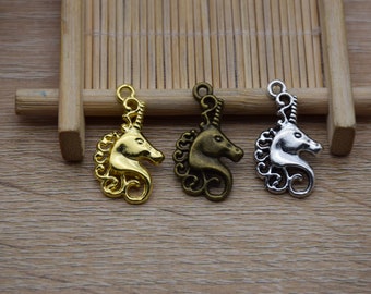 20 Metal Unicorn Animal Charm,Earring Ornament,Necklace Crafts,Embellishment Accessories,Decoration Pendants,26mmx15mm