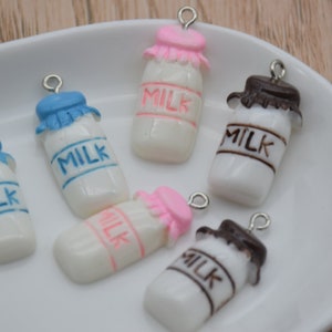 10 Resin Adorable Milk Bottle Charms Earring Necklace Bracelet Bead Pendants DIY Jewelry Decoden Cabochon Keychain Accessories 30x14mm