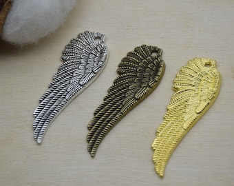 6 pieces 50mmx17mm metal wings feather charm/pendant for jewelry crafts