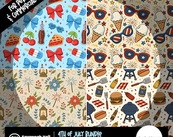 4th of July Seamless Pattern PNG Bundle: Hand-Drawn, Patriotic, USA Digital Papers
