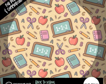 Back to School Seamless Pattern: School Digital Paper, Teacher Pattern, Classroom PNG, Fabric & Sublimation Design, Commercial Use