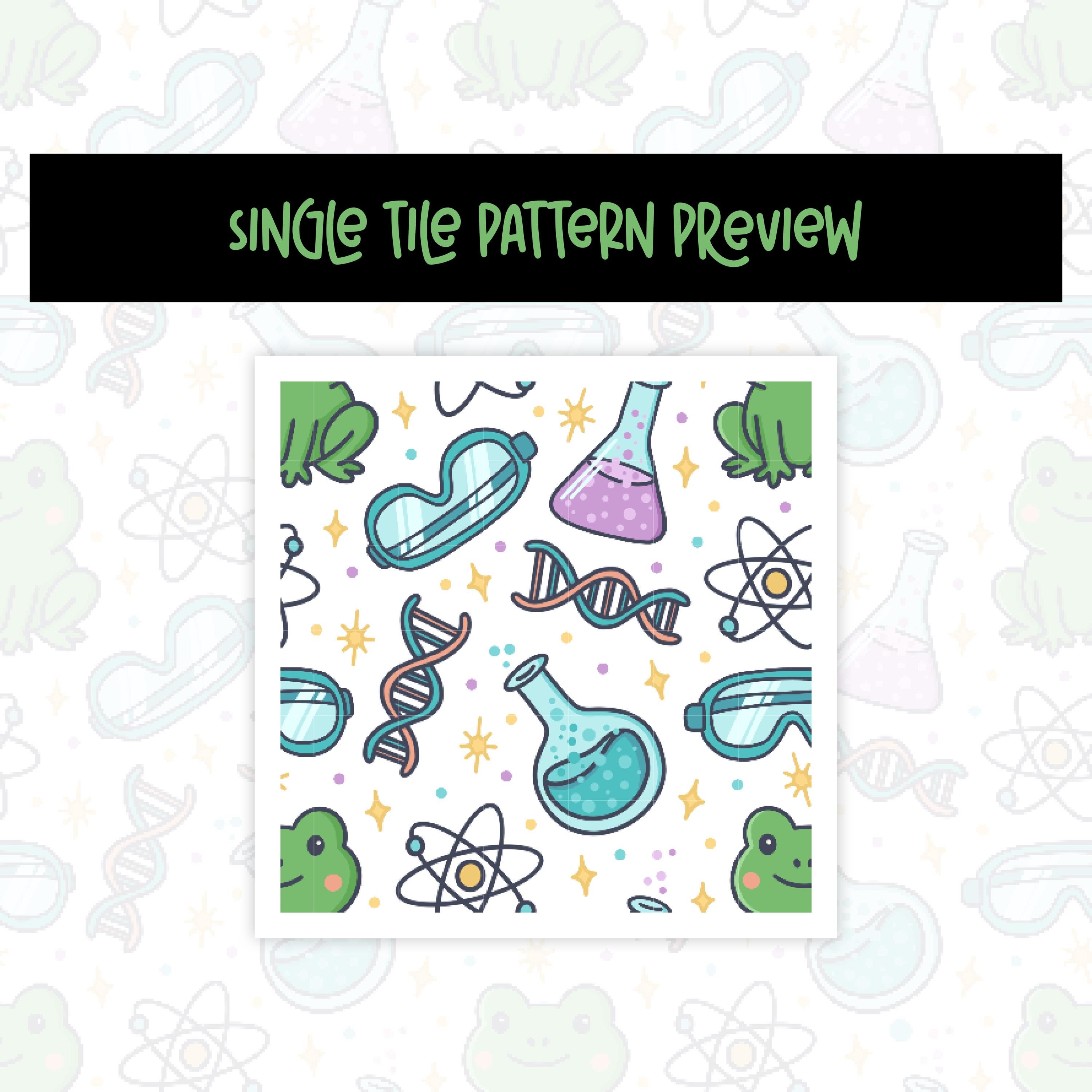 Science Seamless Pattern: Hand-drawn Beakers, Test Tubes, Atoms & Frogs ...