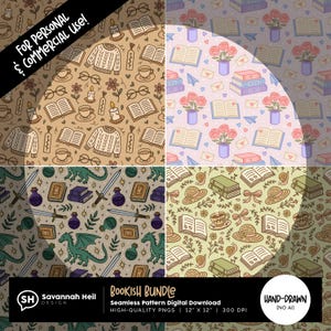 Pacote de padrões sem emendas para livros | Livros digitais de romance, fantasia e cottagecore aconchegante | Desenhado à mão - Sem IA | Uso comercial permitido