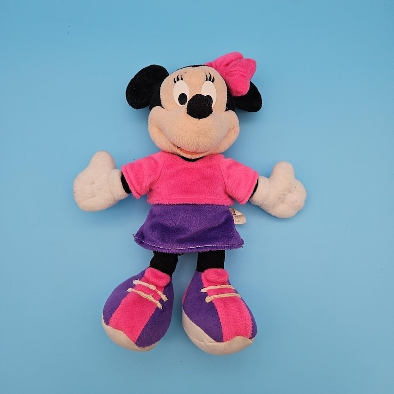 Vintage Disney 2001 Mattel Fisher Price Minnie Mouse 12" Plush Pink & Purple image 1