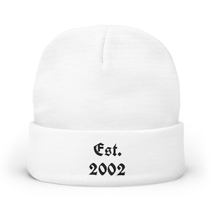 Embroidered Y2K Knit Beanie: 2002 Birth Year, Retro Winter Hat