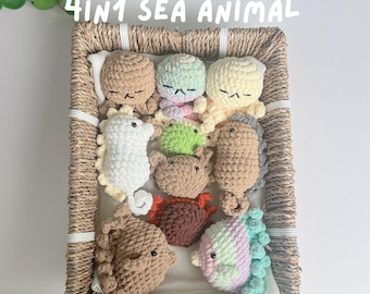 4in1 No-Sew Sea Animal Häkelanleitung Bundle (PDF) - Fisch, Krabbe, Seepferdchen, Oktopus