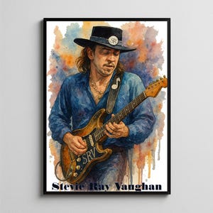 Stevie Ray Vaughan Watercolor Digital Print – Blues Guitar Legend Wall Art
