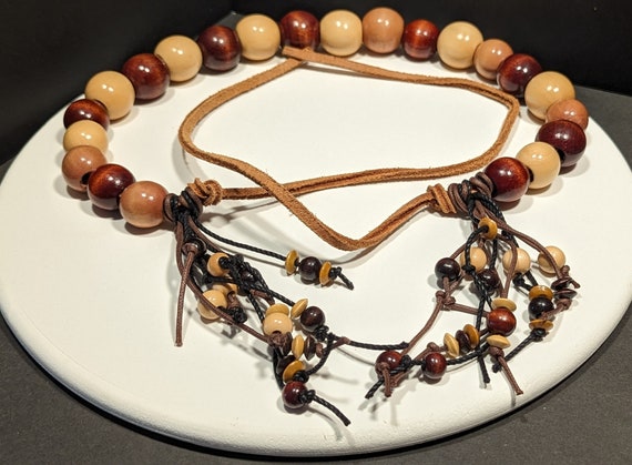 Leather and Wooden Beaded Belt Costume Neutral Colors - Etsy display picture 3