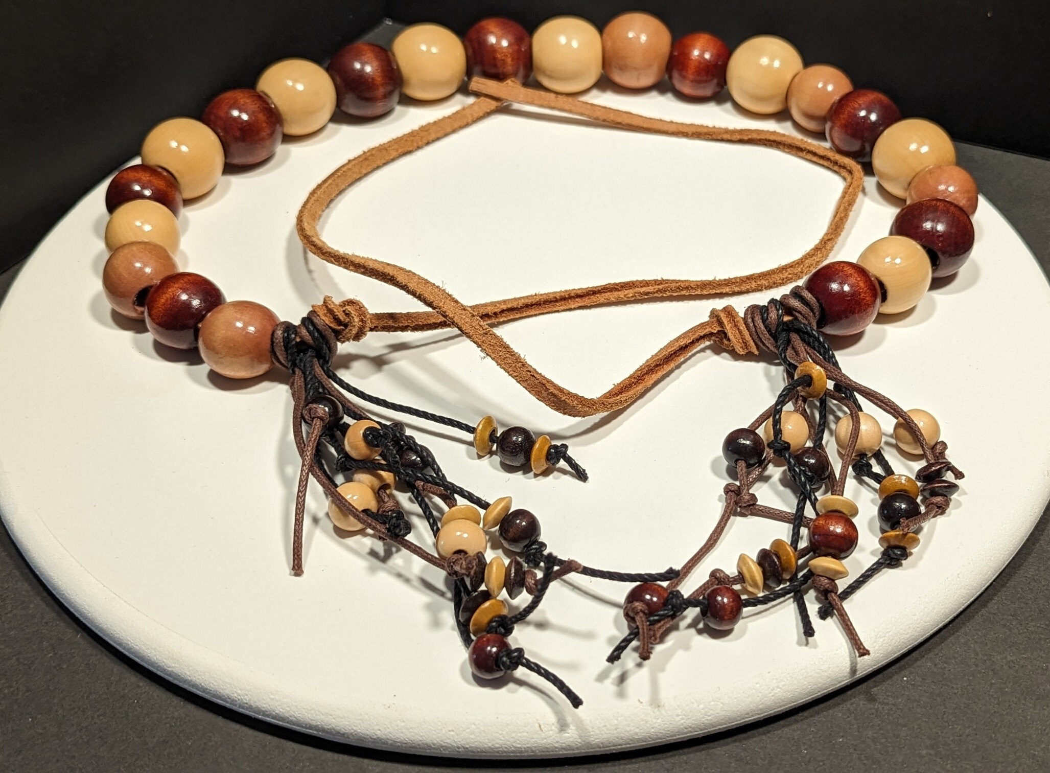 Leather and Wooden Beaded Belt Costume Neutral Colors - Etsy