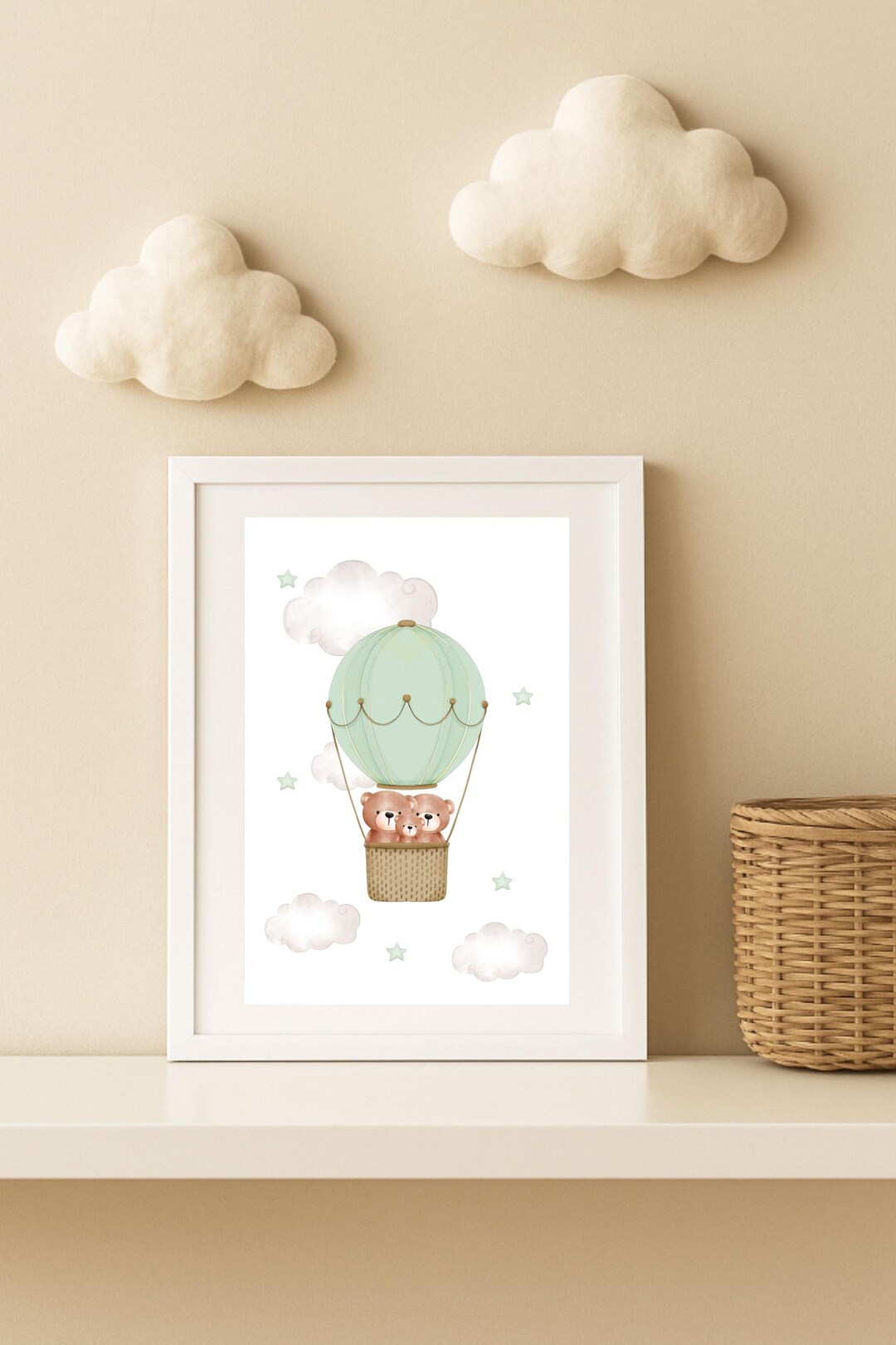 Hot Air Balloon Nursery Print | Cloud Print | Baby Room Decor | Sage ...