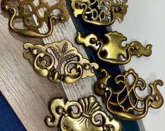 Vintage Brass Drop Bail Drawer Pull, Chippendale Batwing Cabinet Handle, Pierced Brass Dresser Pull 3 inch