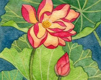 Lotus No. 7, Lotus Flowers Watercolor Painting, Fine Art Print, Wall Art