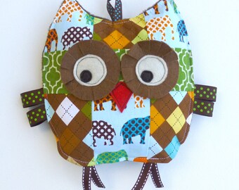 Baby Toy, Henry the Patchwork Owl, Crinkle Toy, Crinkle Owl, Great Baby Boy Gift