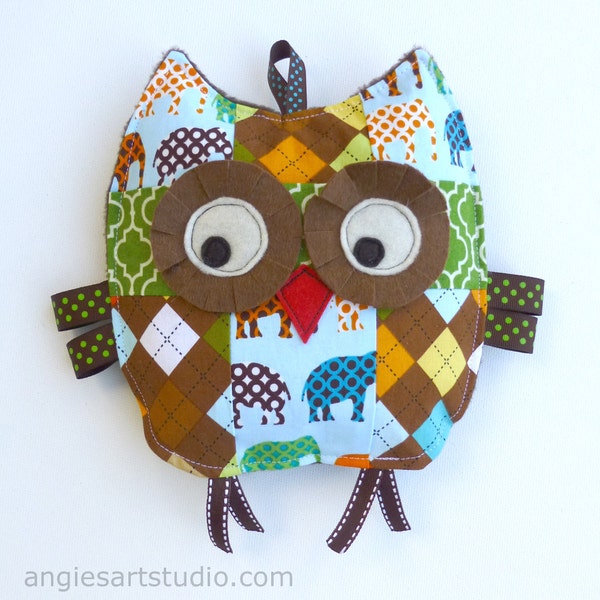 Baby Toy, Henry the Patchwork Owl, Crinkle Toy, Crinkle Owl, Great Baby Boy Gift