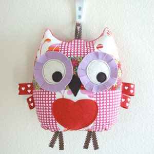 Valentines Plush Owl, Tooth Fairy Pillow, Owl Pillow, Stuffed Animal, Owl Toy, with Front Love heart Pocket image 3