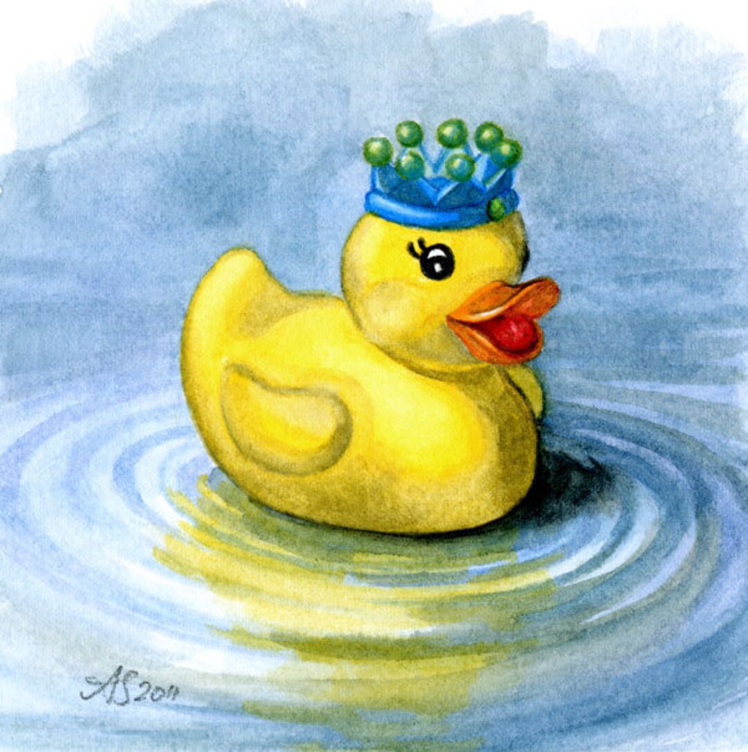 Rubber Ducky, King of the Bathtub, Duck Art, Bathroom Art, Nursery Wall Art Print 5x5, 8x8