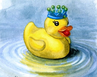 Rubber Ducky, King of the Bathtub, Duck Art, Bathroom Art, Nursery Wall Art print 5x5, 8x8, 11x11