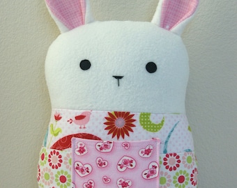 Patchwork Bunny, Tooth Fairy Pillow, Rabbit Plush Toy, Stuffed Animal, Baby Girl Gift, Lovebirds in Pink