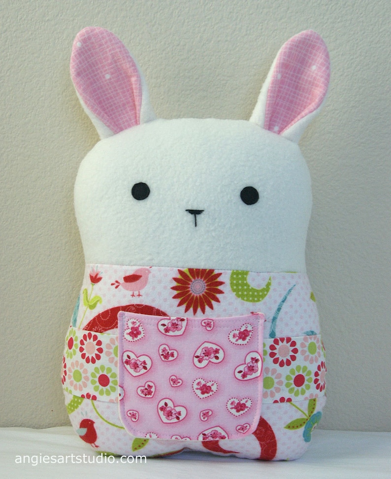 Patchwork Bunny, Tooth Fairy Pillow, Rabbit Plush Toy, Stuffed Animal, Baby Girl Gift, Lovebirds in Pink image 1