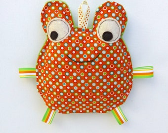 Fred the Frog, Baby Toy, Crinkle Toy, Great Unisex Baby Gift, Orange and Green