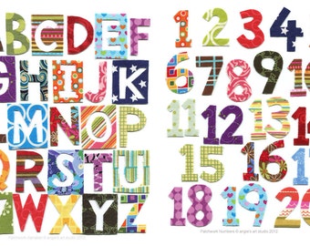 Patchwork Alphabet and Numbers, Alphabet Art Print, Colorful Wall Art Print, Nursery Wall Art, Art for Playroom, Print Sizes 8x10, 11x14