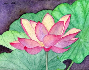 Lotus No. 1, Lotus Flower Watercolor Painting, Fine Art Print, Wall Art