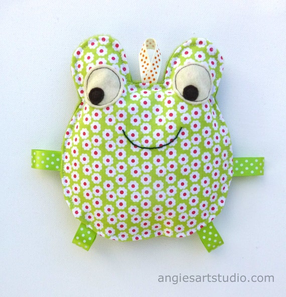 Baby Toy, Fiona the Frog, Crinkle Toy, Great Baby Gift, Pink and Green 