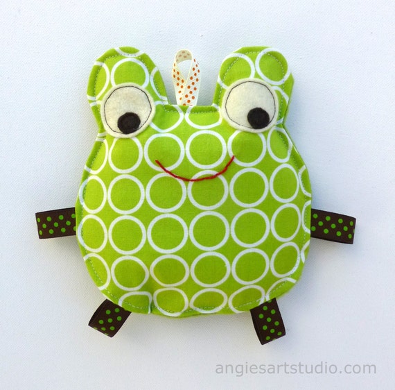 Filip the Frog, Baby Toy, Crinkle Toy, Great Unisex Baby Gift , Apple Lime  Green 