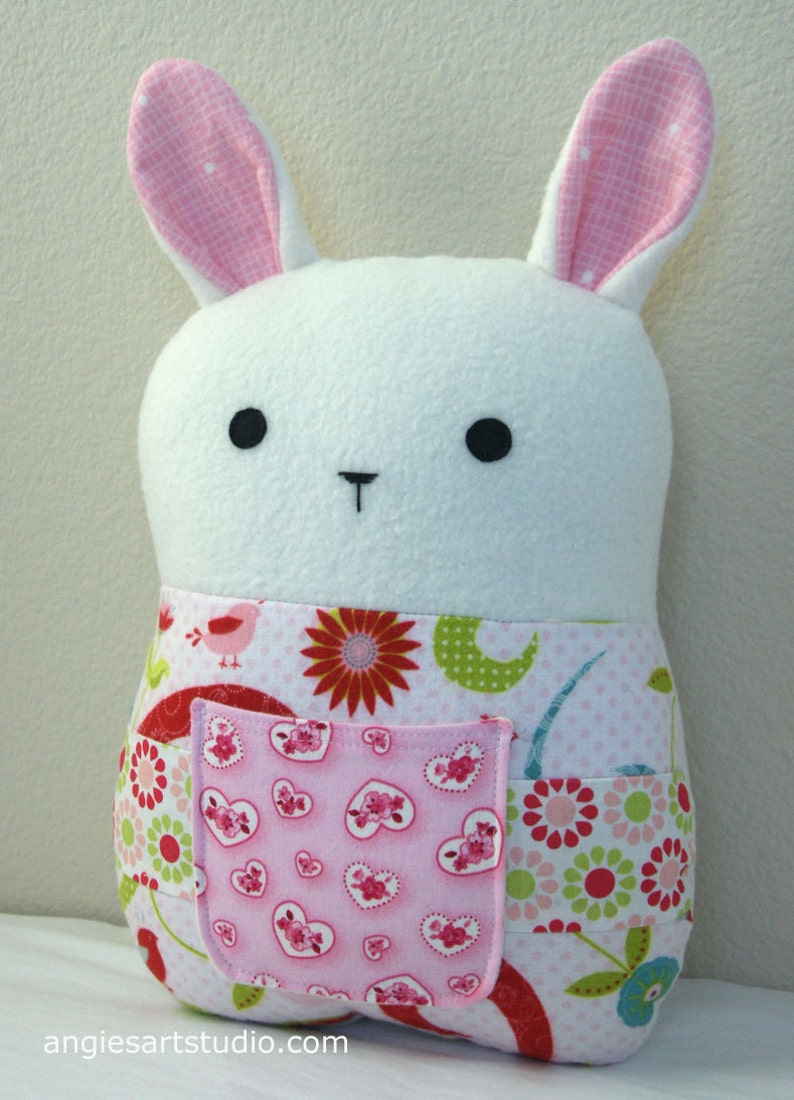 Patchwork Bunny, Tooth Fairy Pillow, Rabbit Plush Toy, Stuffed Animal, Baby Girl Gift, Lovebirds in Pink image 2