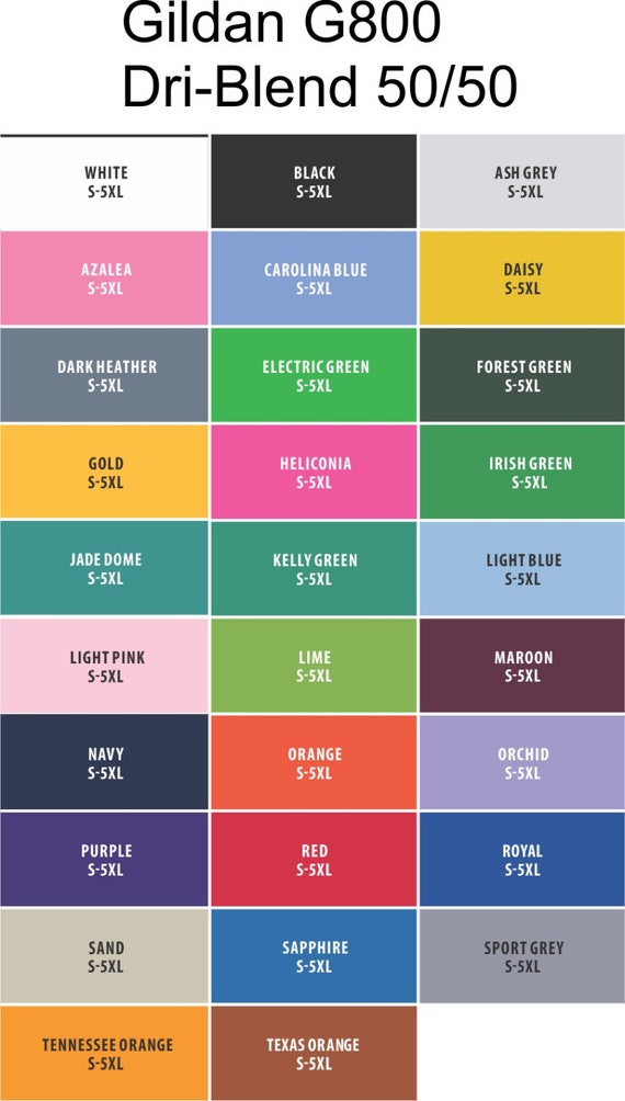 Gildan G800 Color Chart