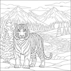 MAESTOSA Tigre da COLORARE - Download Immediato, Arte di ANIMALI della Giungla per Alleviare lo Stress e Stimolare la Creatività
