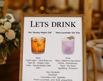 Plantilla de menú de bar rústico para bodas: Canva editable, descarga digital