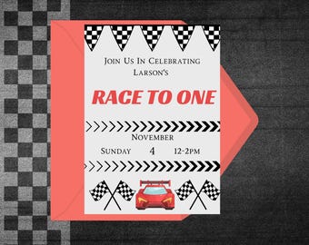 Invitación de cumpleaños con temática de carreras de autos / Invitación editable de pista de carreras / Descarga instantánea