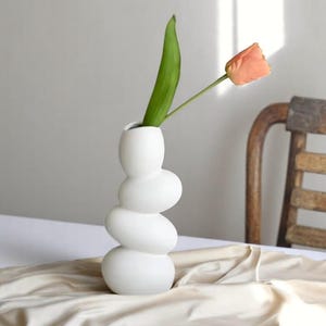 Modern Stacked Ceramic Vase, Minimalist White Home Decor, Decorative Vase for Dried Flowers, Office Accent, Unique Gift Idea