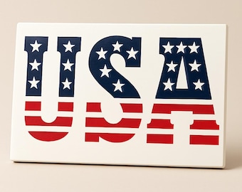 Patriotic USA Wooden Block: Rustic Americana 4th of July Decor