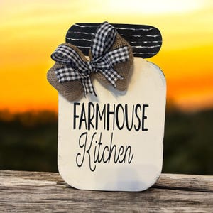 Wooden Mason Jar Sign with “Farmhouse” | Rustic Shelf Decor | Farmhouse Tiered Tray Accent
