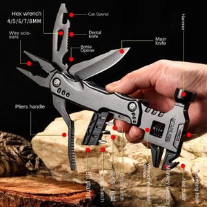 Folding Multitool Hammer: Stainless Steel Pliers, Screwdriver, Bottle Opener